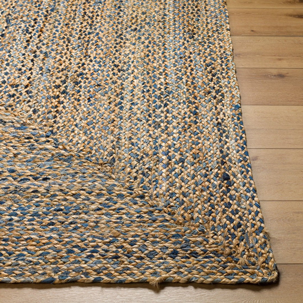 Livabliss Trenzado Handloomed Jute Recycled Fabric Flatweave Runner Rug for Entryways and Hallways Tan, Light Blue 9' x 12' TZD2300-912