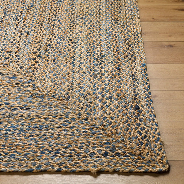 Livabliss Trenzado Handloomed Jute Recycled Fabric Flatweave Runner Rug for Entryways and Hallways Tan, Light Blue 9' x 12' TZD2300-912