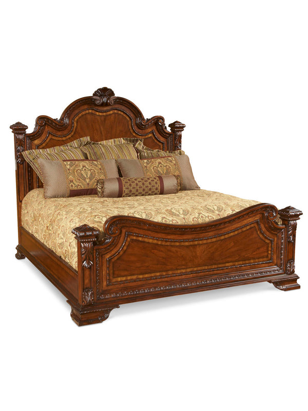 A.R.T. Furniture Old World King Estate Bed - Luxurious Medium Cherry Finish, Hand-carved Details & Under-bed Storage Brown, Brown New Zealand Pine Solids,Cherry And Avodire Veneers 143156-2606