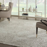 Nourison Damask DAS06 Machine Made Power-loomed Borderless Design Indoor Only Farmhouse Vintage Rug Ivory, White 100% Polyester 99446349835