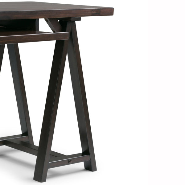 English Elm Sawhorse Desk - Dark Chestnut Brown, Solid Wood, Industrial Style With Keyboard Tray For Home Office B136P158231-GIGA
