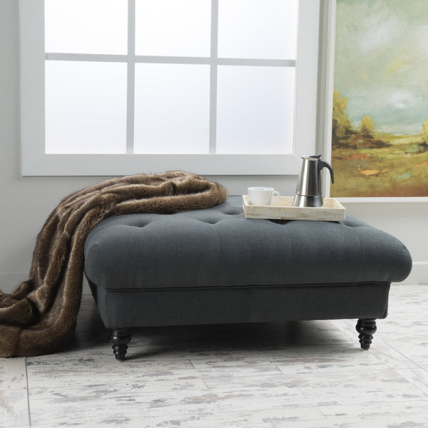 English Elm Madrid Round Tufted Ottoman Plush Cream Polyester Footrest for Living Room Decor 54130.00DGY