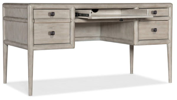 Hooker Furniture Burnham Transitional Writing Desk In Grey Mink Distressed Alder Veneer With Dark Bronze Hardware, Organized Storage And Cable Management 5921-10458-90