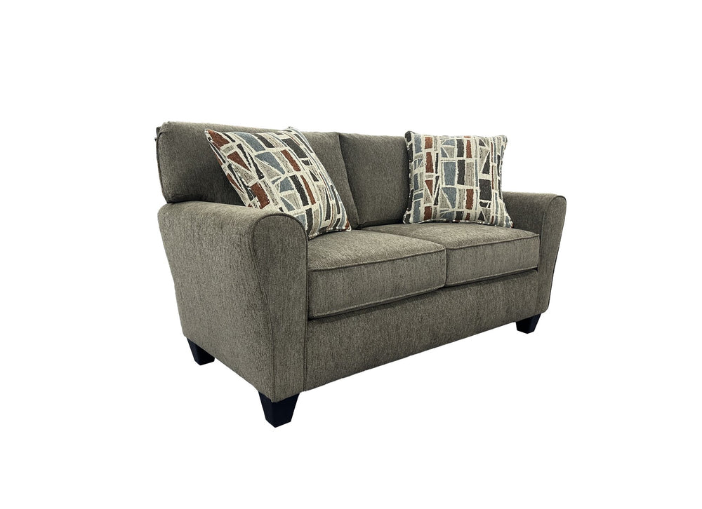 Porter Designs Reese Modern Upholstered Loveseat With Elegant Abstract Pillows For Stylish Comfort Brown Fabric 01-207-02-2962