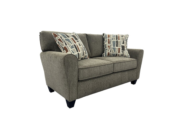 Porter Designs Reese Modern Upholstered Loveseat With Elegant Abstract Pillows For Stylish Comfort Brown Fabric 01-207-02-2962