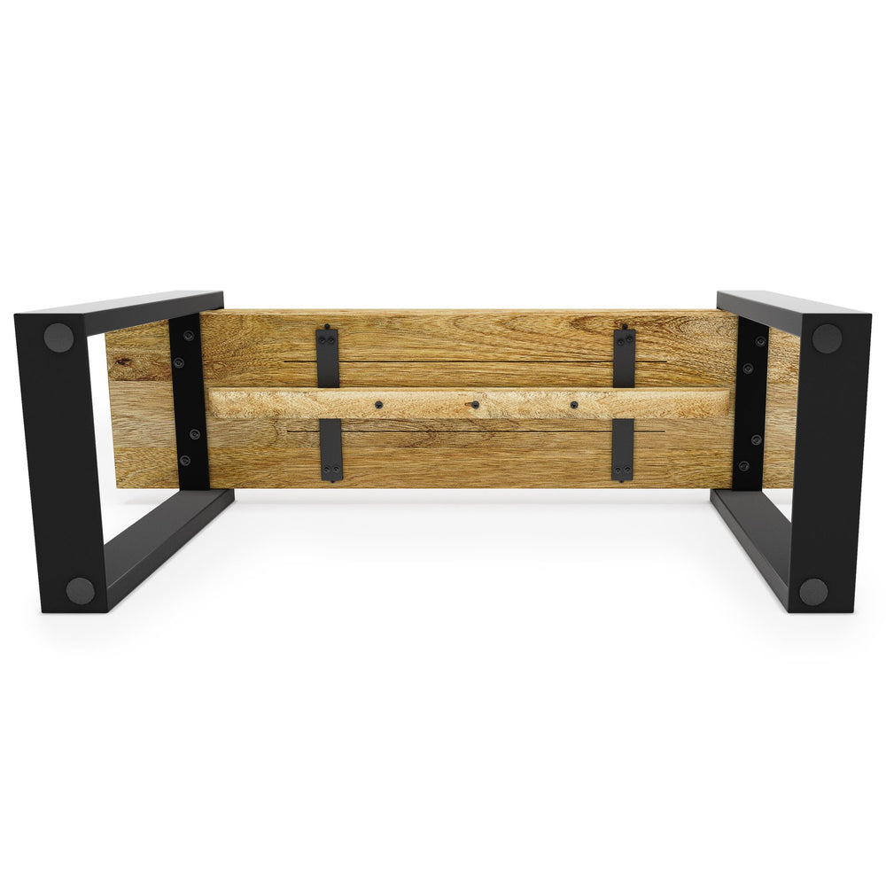 English Elm Nessa Solid Acacia Bench in Natural Finish — Handcrafted Industrial Entryway Seat with Metal Legs, 42" B136P159010