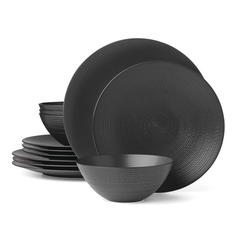 Lenox LX Collective Black 12-Piece Dinnerware Set White, BLACK PORCELAIN 895250