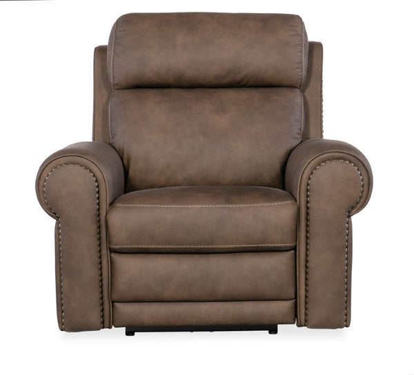 Hooker Furniture Duncan Power Recliner With Zero-Gravity Recline, Power Headrest & Lumbar, Usb Port, Nailhead Trim Medium Brown SS635-PHZL1-088