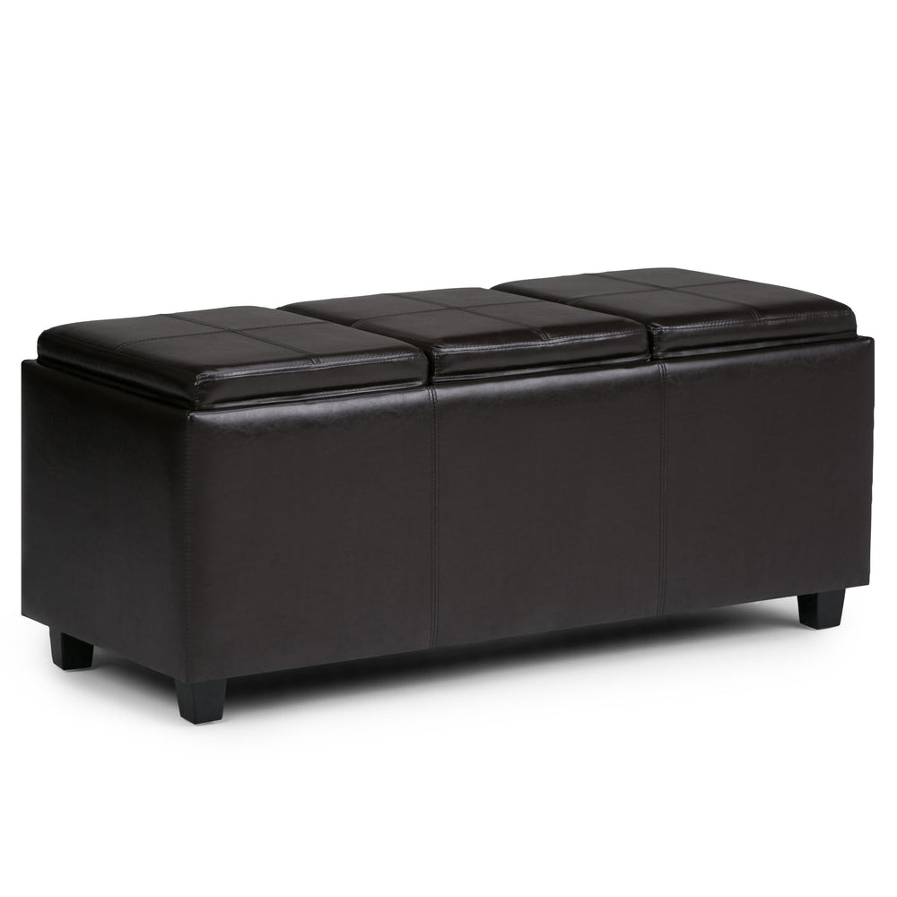 English Elm Avalon Storage Ottoman - Tanners Brown Faux Leather With Trays, Stylish Accent For Any Space B136P159779
