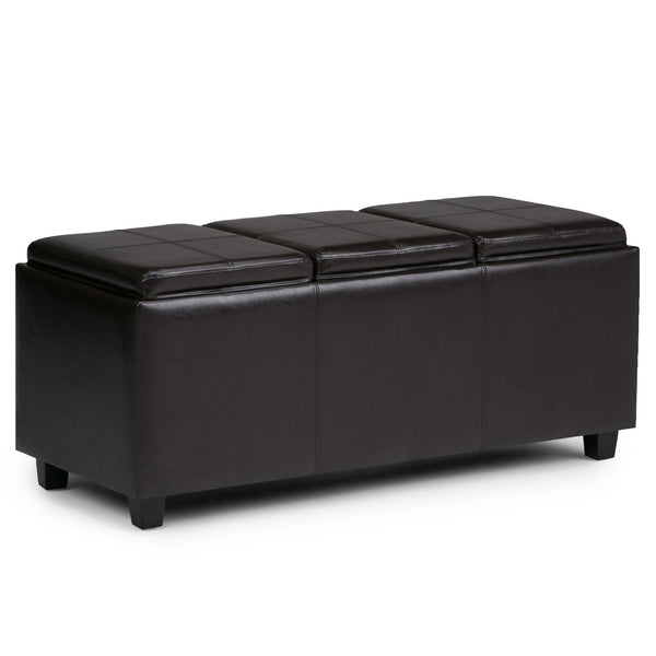 English Elm Avalon Storage Ottoman - Tanners Brown Faux Leather With Trays, Stylish Accent For Any Space B136P159779