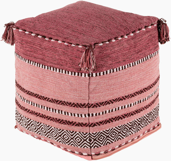 Surya Trenza Pouf - Stylish 18" Moroccan-global Cotton Accent, Cozy Polyester Fill For Comfort & Support Pink Cotton,Cotton,Polyester,Polyfill Tzpf006-181818