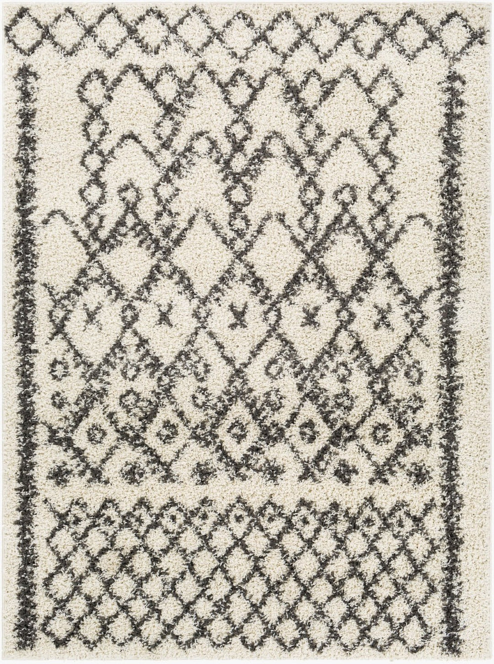 Livabliss Taza Plush Shag Area Rug Soft Polypropylene Pile for Bedroom or Living Room Cream, Charcoal 5'2" x 7' TZS2301-527
