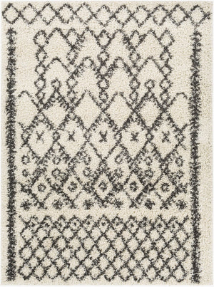 Livabliss Taza Plush Shag Area Rug Soft Polypropylene Pile for Bedroom or Living Room Cream, Charcoal 5'2" x 7' TZS2301-527