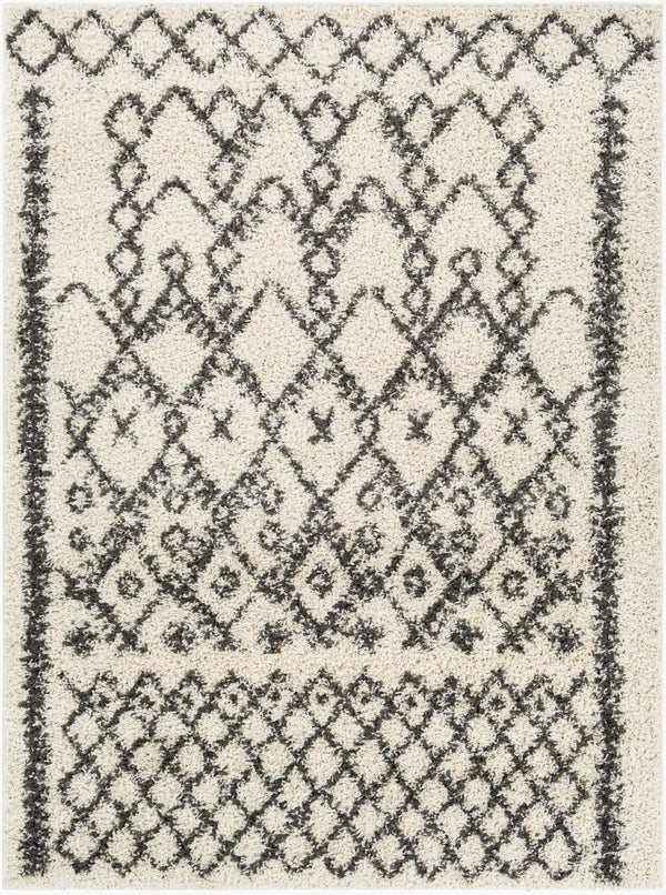 Livabliss Taza Plush Shag Area Rug Soft Polypropylene Pile for Bedroom or Living Room Cream, Charcoal 5'2" x 7' TZS2301-527