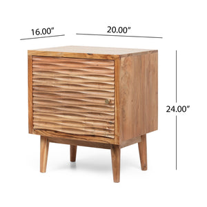 English Elm Christopher Knight Home® - BEDSIDE 1 DOOR Boho Mango & Acacia Wood Nightstand with Carved Texture, Tapered Legs, 20"W x24"H 68733.00