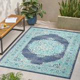 Christopher Knight Home® - Noble House - Derudder 5'3" X 7' Indoor/Outdoor Area Rug, Blue and Ivory