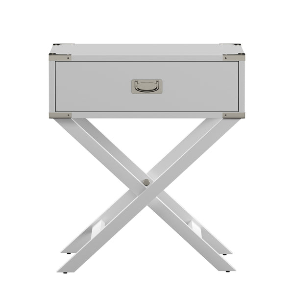 Homelegance By Top-Line Spencer X-Base Wood Accent Campaign Table White Wood