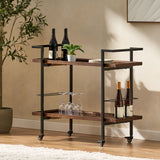 Christopher Knight Home® - Noble House - Gerard Modern Industrial 2-Tier Wood Bar Cart with Wheels