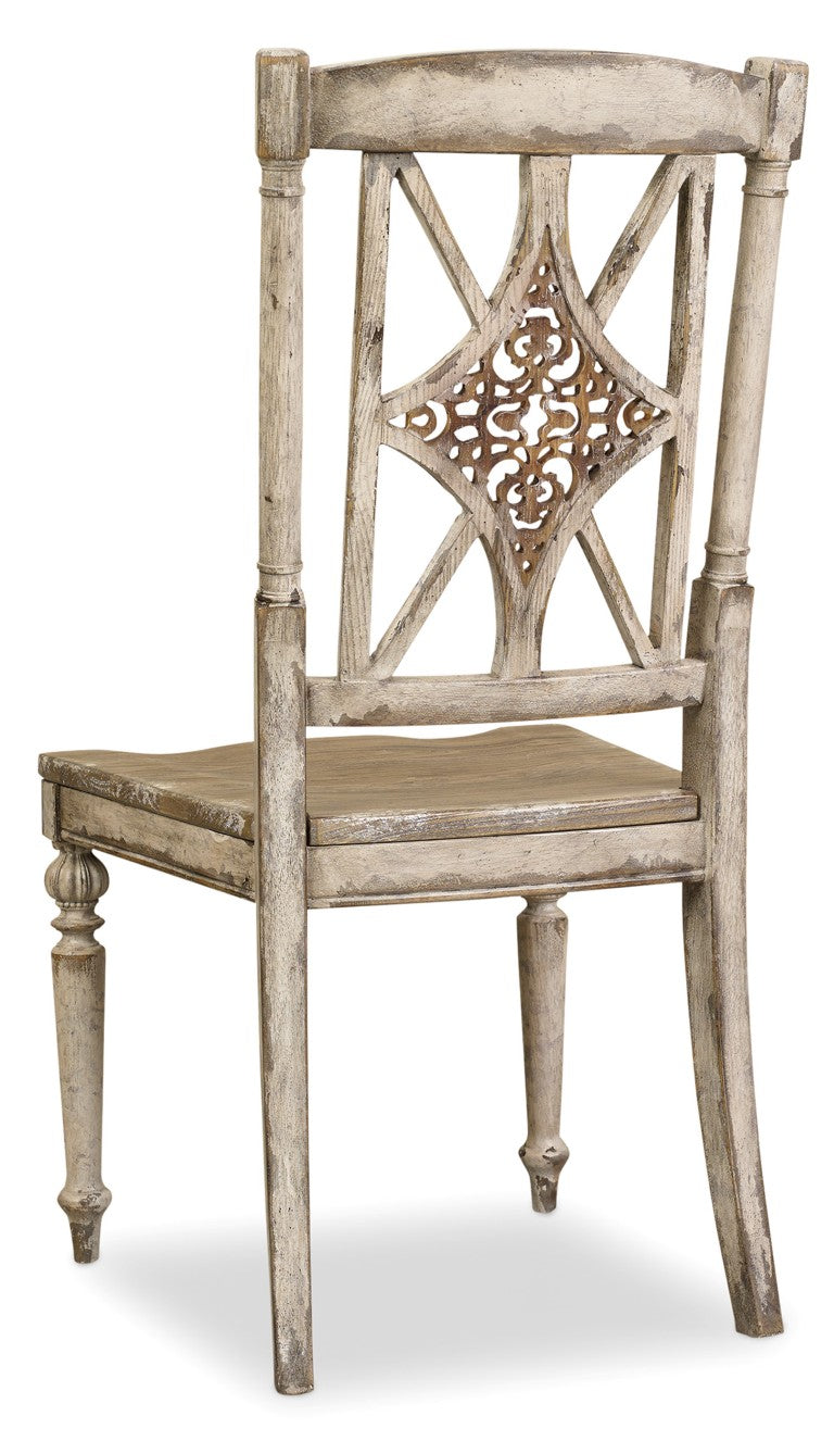 Hooker Furniture Chatelet Diamond Fretback Side Chair — Two-Tone Pecky Pecan Finish, Distressed Vintage Elegance 5351-75310