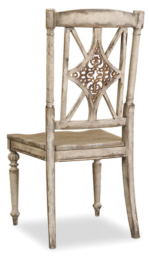 Hooker Furniture Chatelet Diamond Fretback Side Chair — Two-Tone Pecky Pecan Finish, Distressed Vintage Elegance 5351-75310