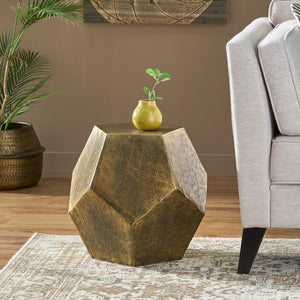 English Elm Hexagonal Handcrafted Aluminum Side Table Sculptural Glam Accent for Modern Living 71297.00