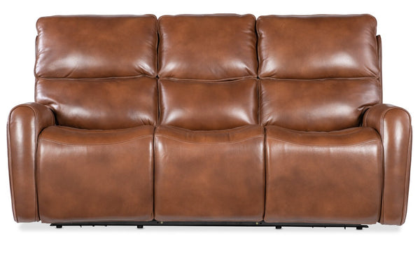 Hooker Furniture Crosby Zero Gravity Sofa With Powered Headrest, Lumbar Support, Usb Ports, Semi-Aniline Leather Luxury Brown SS741-PHZL3-080