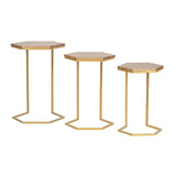 Christopher Knight Home® - Noble House - Cordele Boho Glam Handcrafted Hexagon C-Shaped Nesting Tables (Set of 3), Natural and Gold