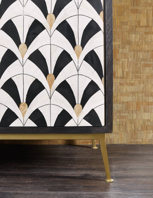 Hooker Furniture Melange Renee Credenza With Hand Inlay, Black Mango Wood & Gold Base — Storage, Media-Ready Elegance 628-85718-99