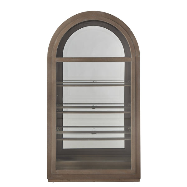Hooker Furniture Arch Curio Cabinet With Glass Sliding Door – Elegant Arched Design For Sophisticated Living Spaces Brown Oak Veneer P021787