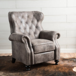 English Elm Christopher Knight Home® - Accented Push Back Recliner Chair with Rolled Arms and Copper Accents, Plush Cocooning Support, Sturdy Design Brown Gray 57337.00MF