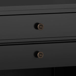 English Elm Carlton Bedside Table - Solid Wood In Black Finish With Spacious Drawers & Open Shelf For Storage B136P158573