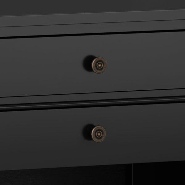 English Elm Carlton Bedside Table - Solid Wood In Black Finish With Spacious Drawers & Open Shelf For Storage B136P158573