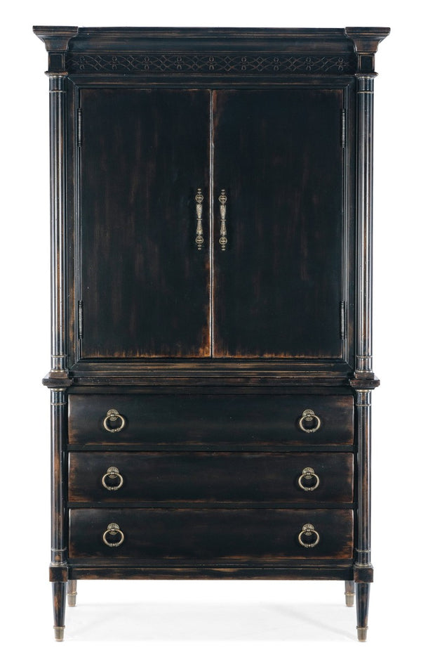 Hooker Furniture Charleston Elegant Jewelry Armoire With Black Cherry Patina, Cedar-Lined Drawer & Felt Lined Hooks 6750-90014-97