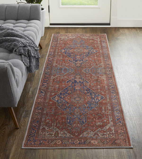 Feizy Rugs Rawlins Vintage-inspired Medallion Rug – Stunning Antique Design In Warm Red And Cool Blue Hues Red,Tan,Blue Polyester Rln39hqfrednvyi7a