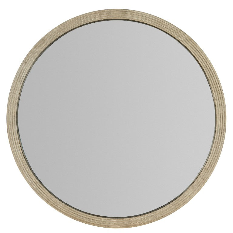 Hooker Furniture Cascade Round Mirror In Terrain Taupe Oak Veneer With Reeded Trim — 42" Elegant Transitional Accent 6120-90007-05