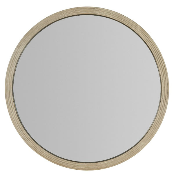 Hooker Furniture Cascade Round Mirror In Terrain Taupe Oak Veneer With Reeded Trim — 42" Elegant Transitional Accent 6120-90007-05