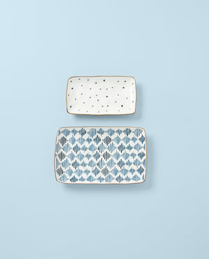 Lenox Blue Bay 2-Piece Nesting Platter Set Blue, WHITE PORCELAIN 893673