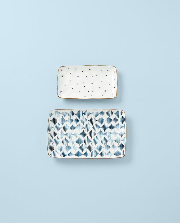 Lenox Blue Bay 2-Piece Nesting Platter Set Blue, WHITE PORCELAIN 893673