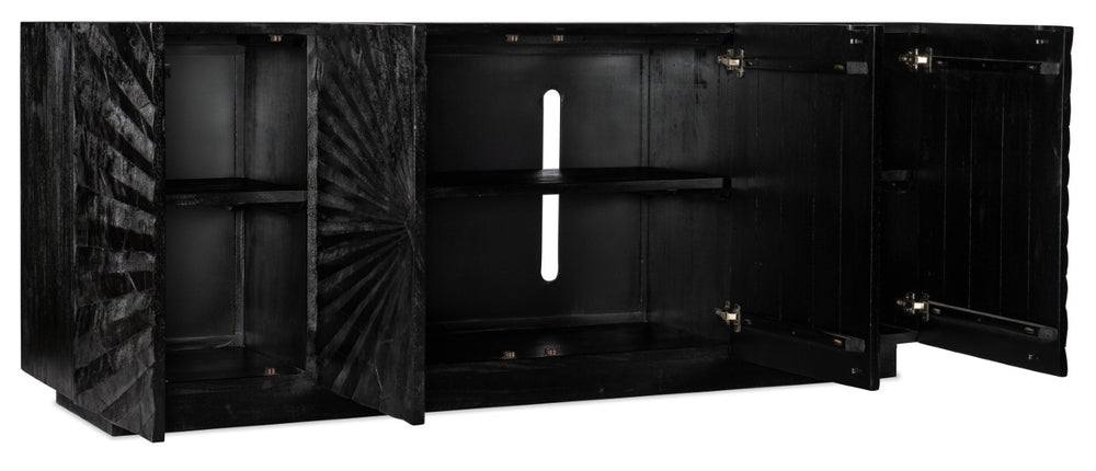 Hooker Furniture Commerce Solid Wood Open Space Entertainment Console – Transparent Black Grain, Ventilated Storage, Fits 75" Tv, 78" W 7228-55027-99