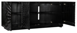 Hooker Furniture Commerce Solid Wood Open Space Entertainment Console – Transparent Black Grain, Ventilated Storage, Fits 75" Tv, 78" W 7228-55027-99