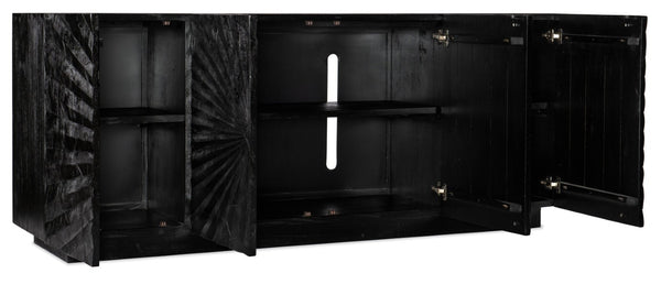 Hooker Furniture Commerce Solid Wood Open Space Entertainment Console – Transparent Black Grain, Ventilated Storage, Fits 75" Tv, 78" W 7228-55027-99