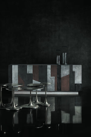 Bernhardt Bernhardt Sculptural Circlet Cocktail Table In Textured Graphite Cast Aluminum — 7 Tulip Tops, Modern Elegance 382024