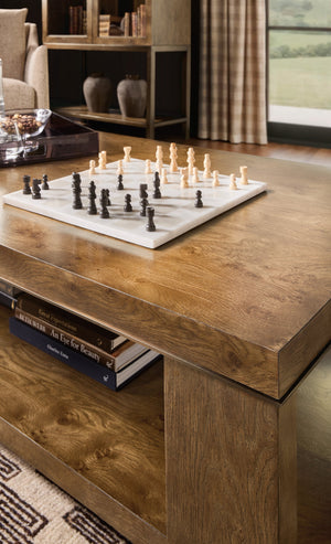 Hooker Furniture Melange Mulholland Oak Coffee Table with Open Shelf and Bronze Accents for Living Rooms 30.00L x 60.00W x 18.00H 628-80605-82