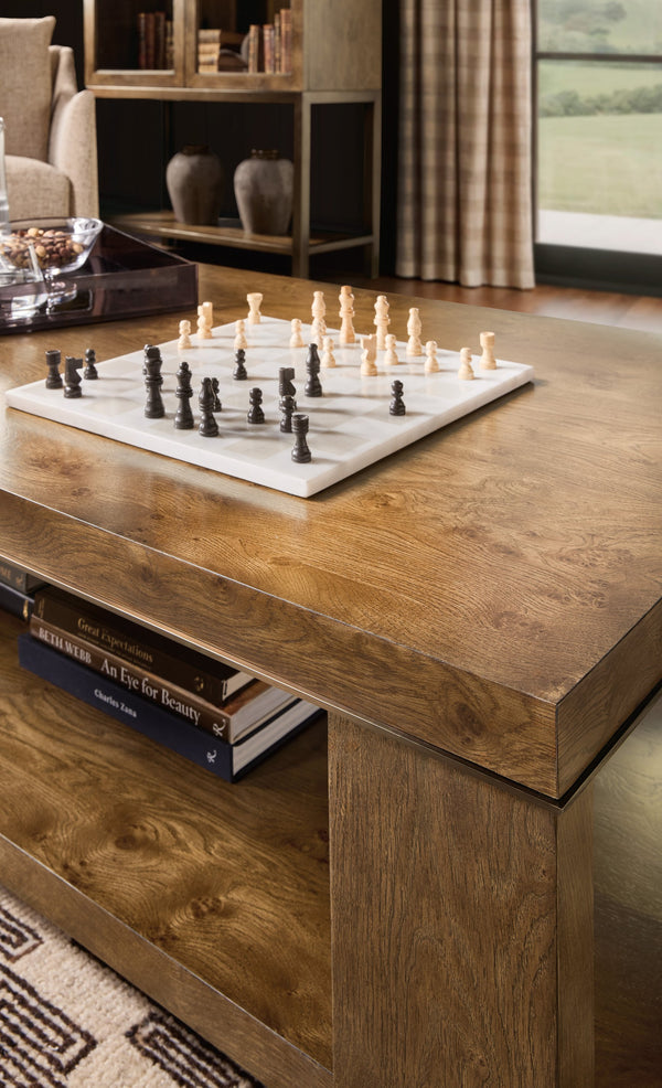 Hooker Furniture Melange Mulholland Oak Coffee Table with Open Shelf and Bronze Accents for Living Rooms 30.00L x 60.00W x 18.00H 628-80605-82