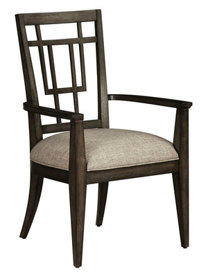 A.R.T. Furniture Woodwright Rohe Arm Chair – Elegant Transitional Design With Plush Cushion & Unique Linear Back Pattern - Set Of 2 Brown, Gray Parawood Solids,Quarter Sawn White Oak Veneer,And Upholstery 253205-2315