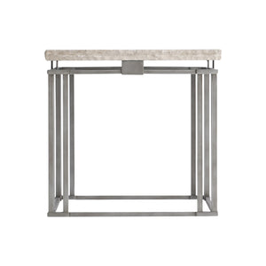 Bernhardt Bernhardt Riverton Side Table — Honed Bianco Travertine Top, Sculptural Silver Metal Base, 24" Square 494111