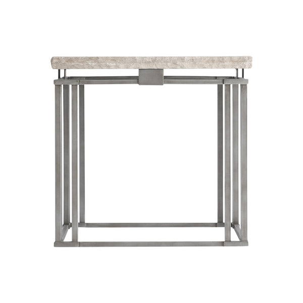 Bernhardt Bernhardt Riverton Side Table — Honed Bianco Travertine Top, Sculptural Silver Metal Base, 24" Square 494111