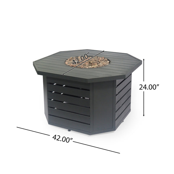 English Elm Octagon Iron Propane Fire Pit with Open Slat Design for Patio Gatherings 66596.00BLK-50K