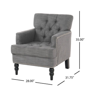 English Elm Christopher Knight Home® - HARRISON Tufted Club Chair with Diamond-Stitched Back, Nailhead Trim and Turned Birch Legs for Comfort and Style Charcoal 53444.00F