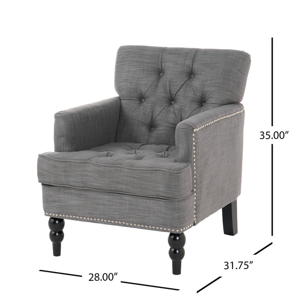 English Elm Christopher Knight Home® - HARRISON Tufted Club Chair with Diamond-Stitched Back, Nailhead Trim and Turned Birch Legs for Comfort and Style Charcoal 53444.00F
